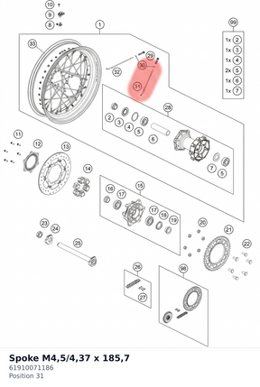 Diagram preview: Spoke M4,5/4,37 x 185,7 (61910071186)