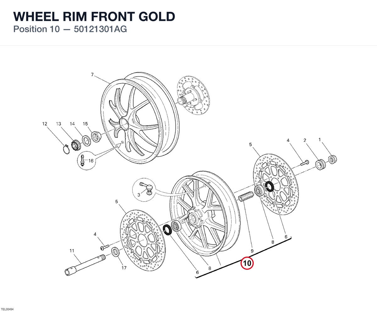 WHEEL RIM FRONT GOLD 50121301AG diagram position