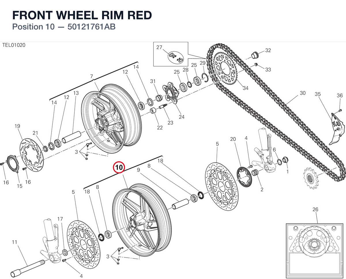 FRONT WHEEL RIM RED 50121761AB diagram position