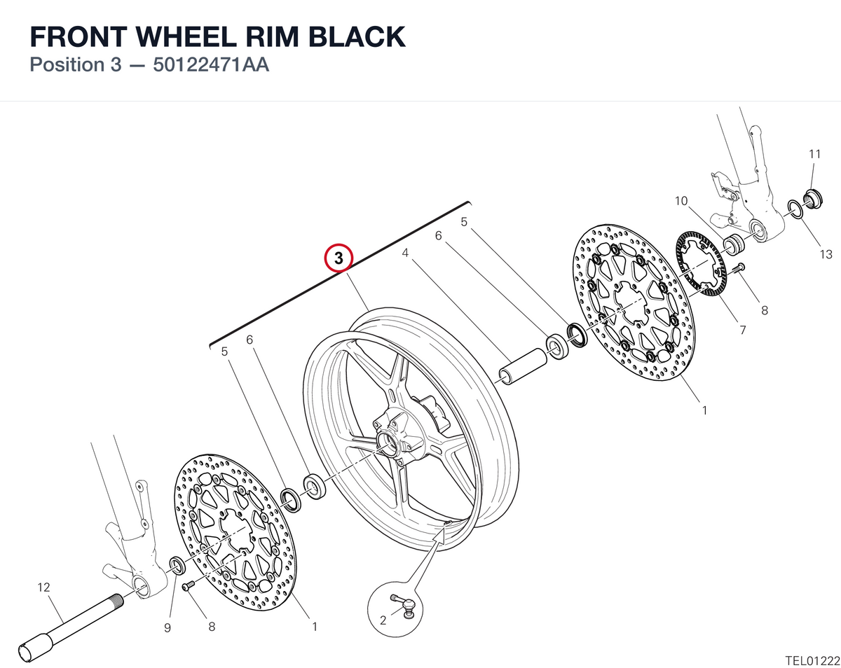 FRONT WHEEL RIM BLACK 50122471AA diagram position