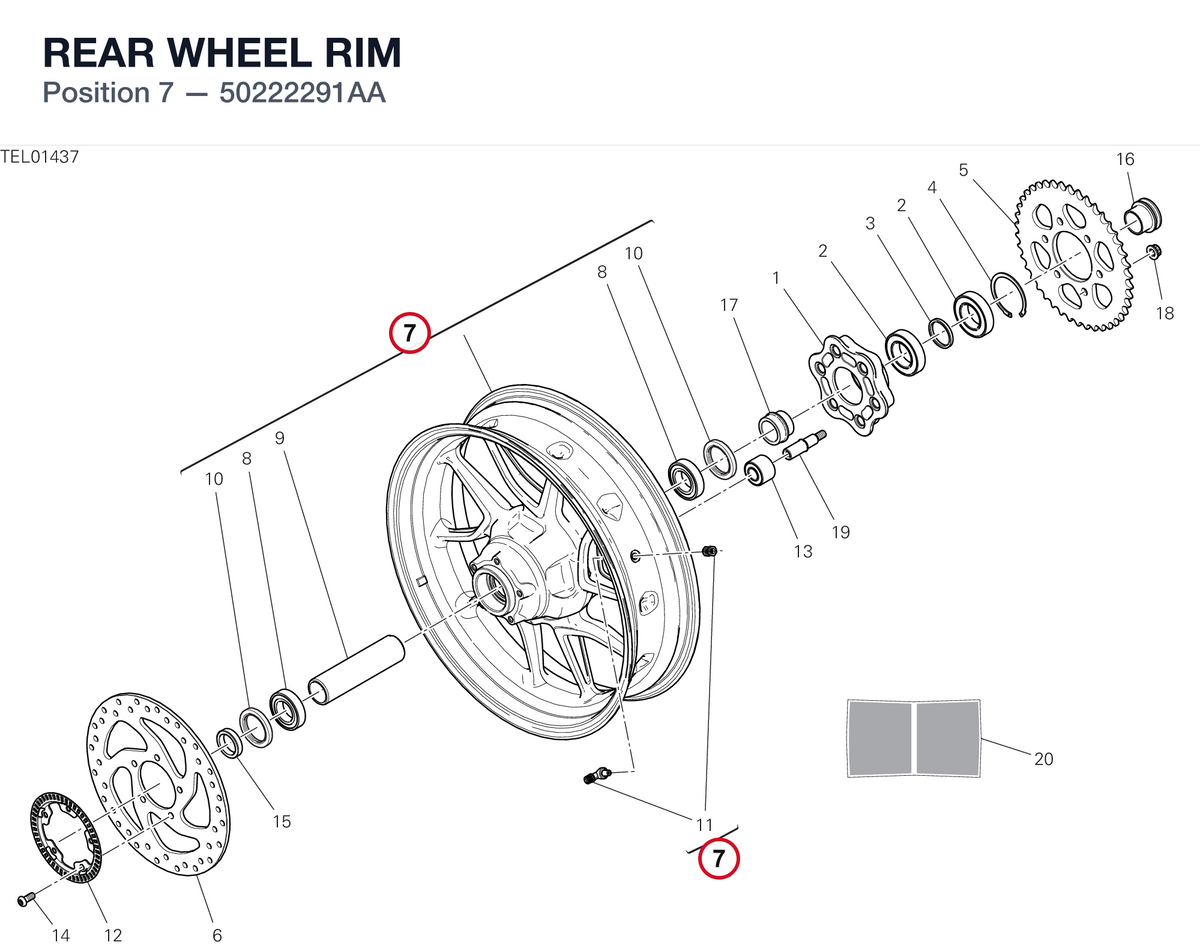 REAR WHEEL RIM 50222291AA diagram position