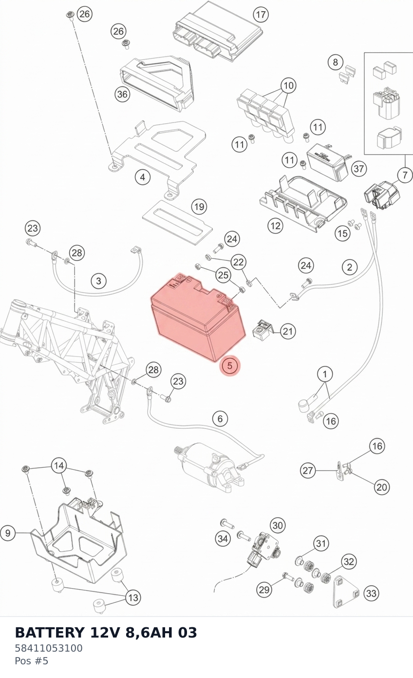 Diagram preview: BATTERY 12V 8,6AH 03 (58411053100)