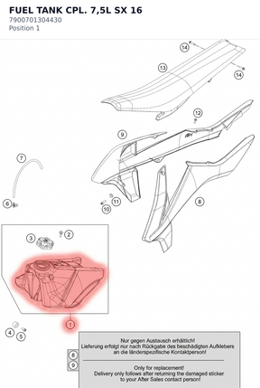Diagram preview: FUEL TANK CPL. 7,5L SX      16 (7900701304430)