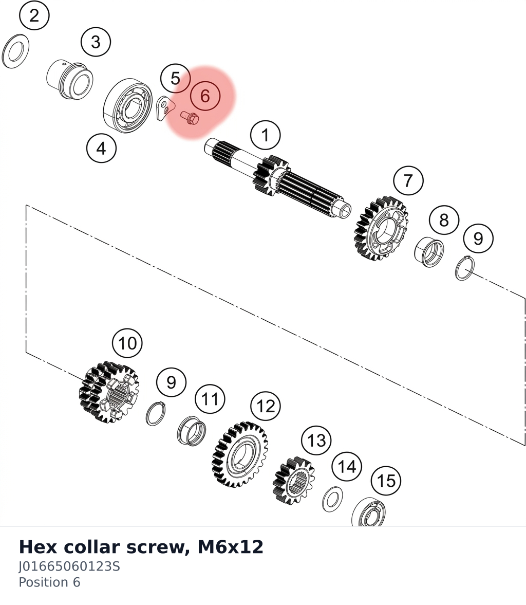 Diagram preview: Hex collar screw, M6x12 (J01665060123S)