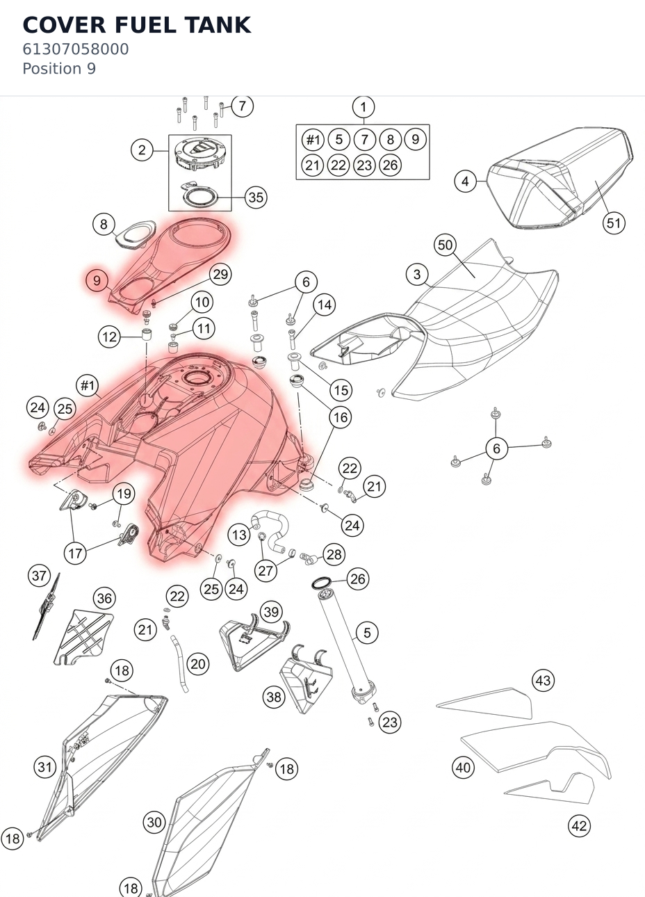 Diagram preview: COVER FUEL TANK (61307058000)