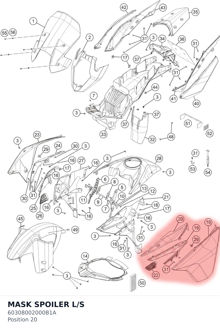 Diagram preview: MASK SPOILER L/S (60308002000B1A)