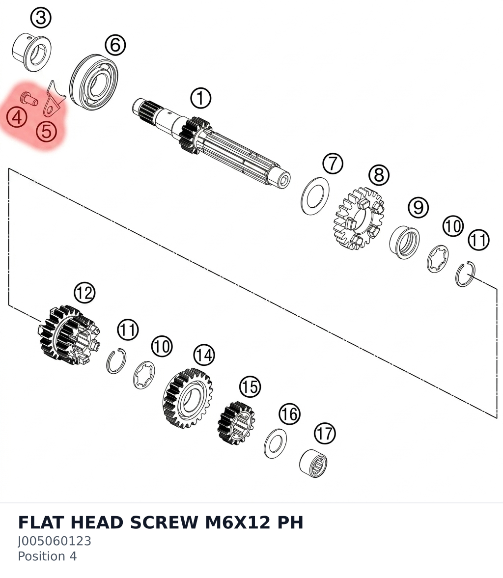 Diagram preview: FLAT HEAD SCREW M6X12 PH (J005060123)