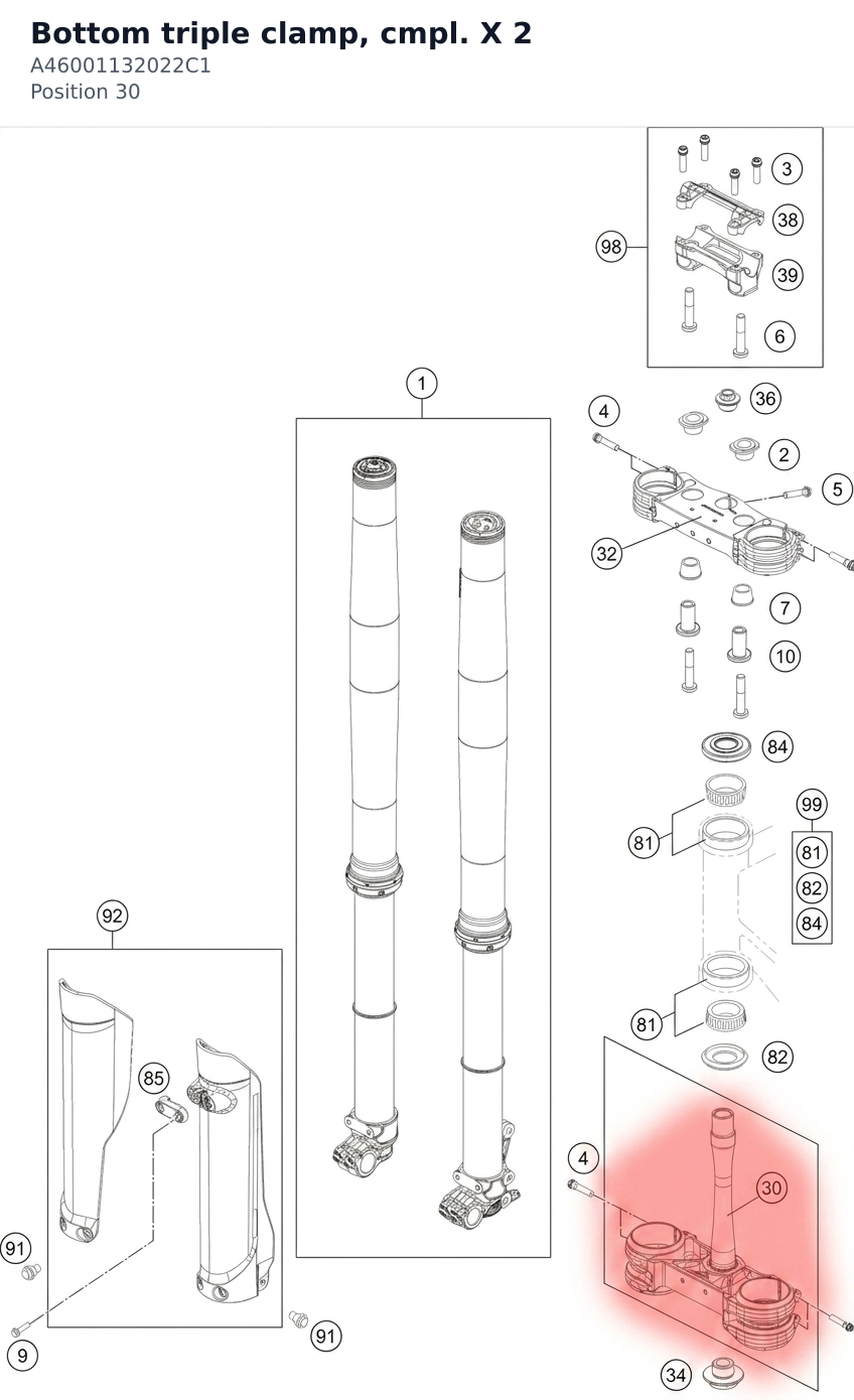 Diagram preview: Bottom triple clamp, cmpl. X 2 (A46001132022C1)
