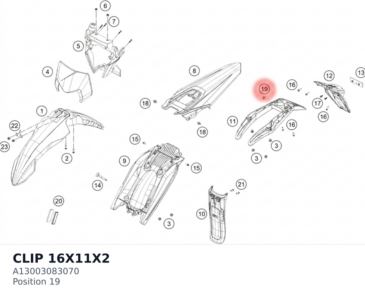 Diagram preview: CLIP 16X11X2 (A13003083070)