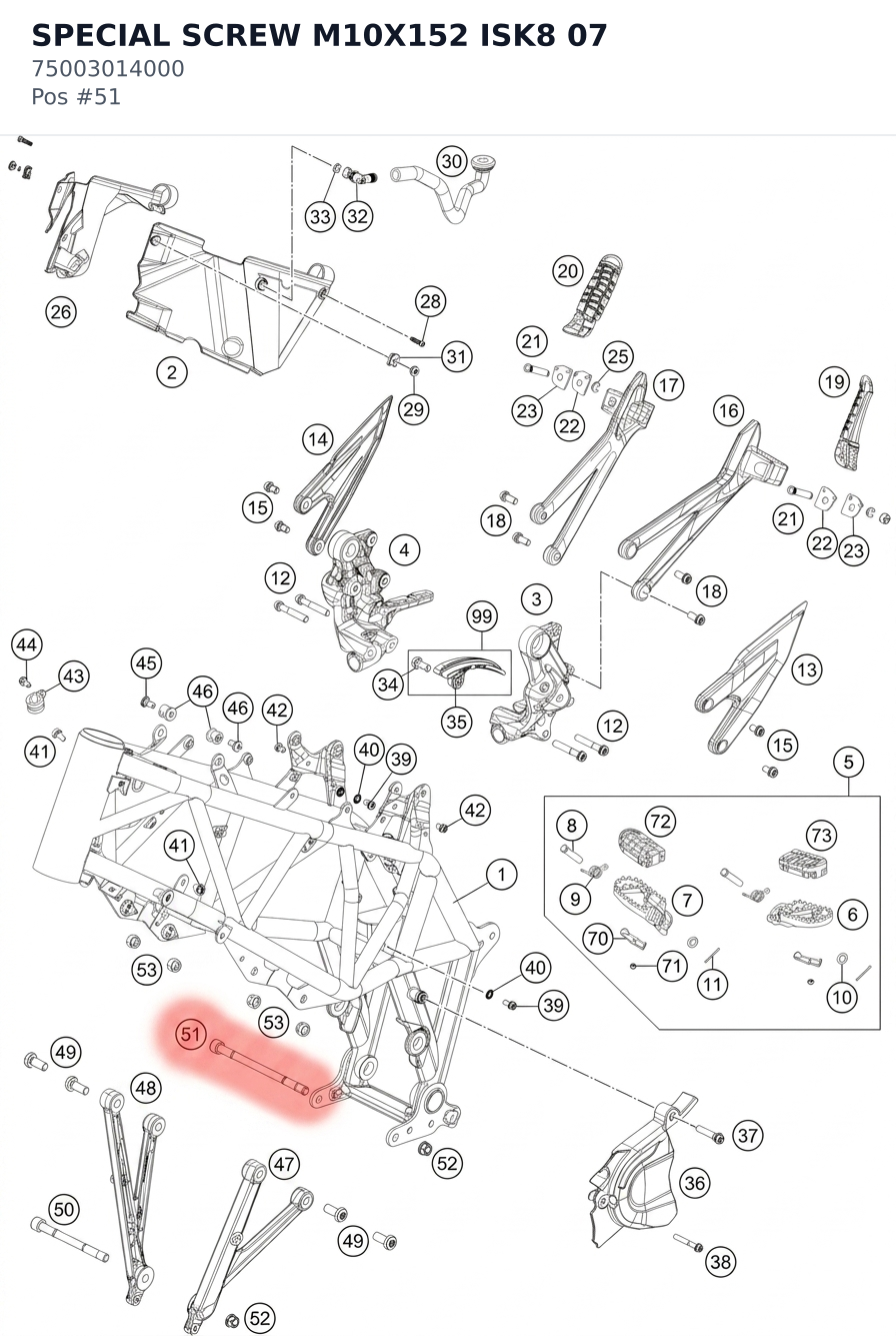 Diagram preview: SPECIAL SCREW M10X152 ISK8 07 (75003014000)