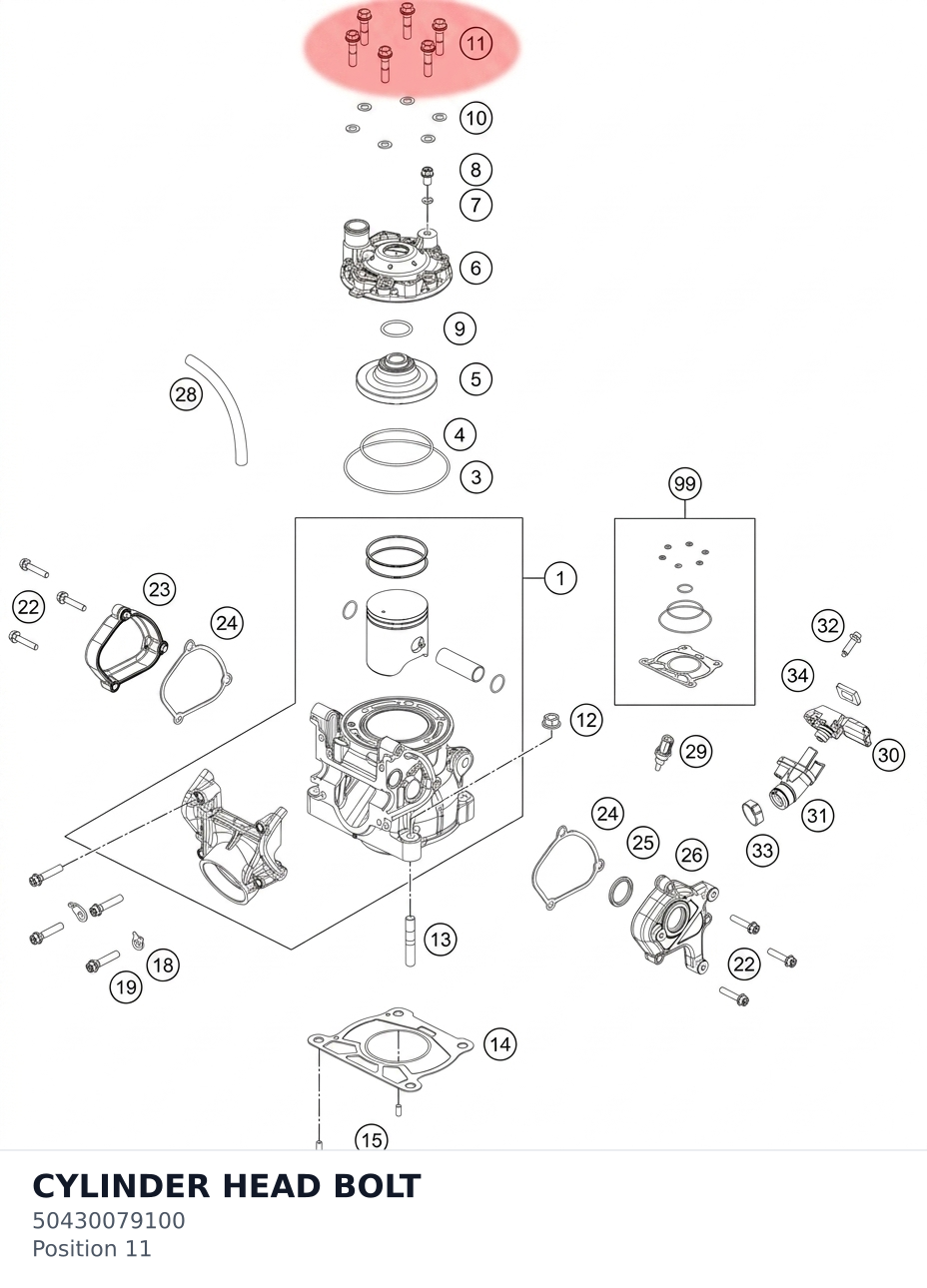 Diagram preview: CYLINDER HEAD BOLT (50430079100)