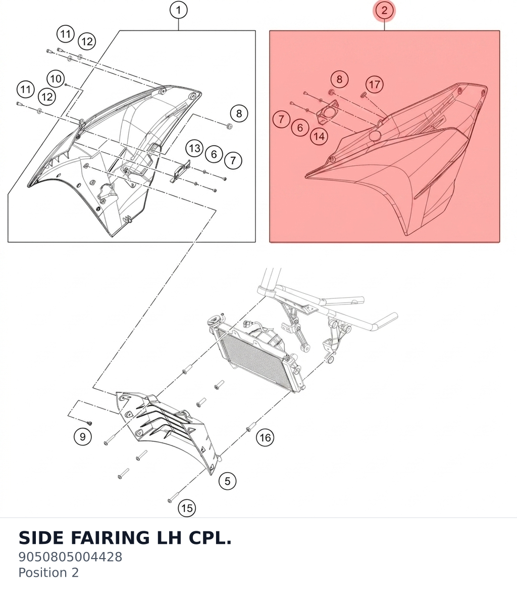 Diagram preview: SIDE FAIRING LH CPL. (9050805004428)