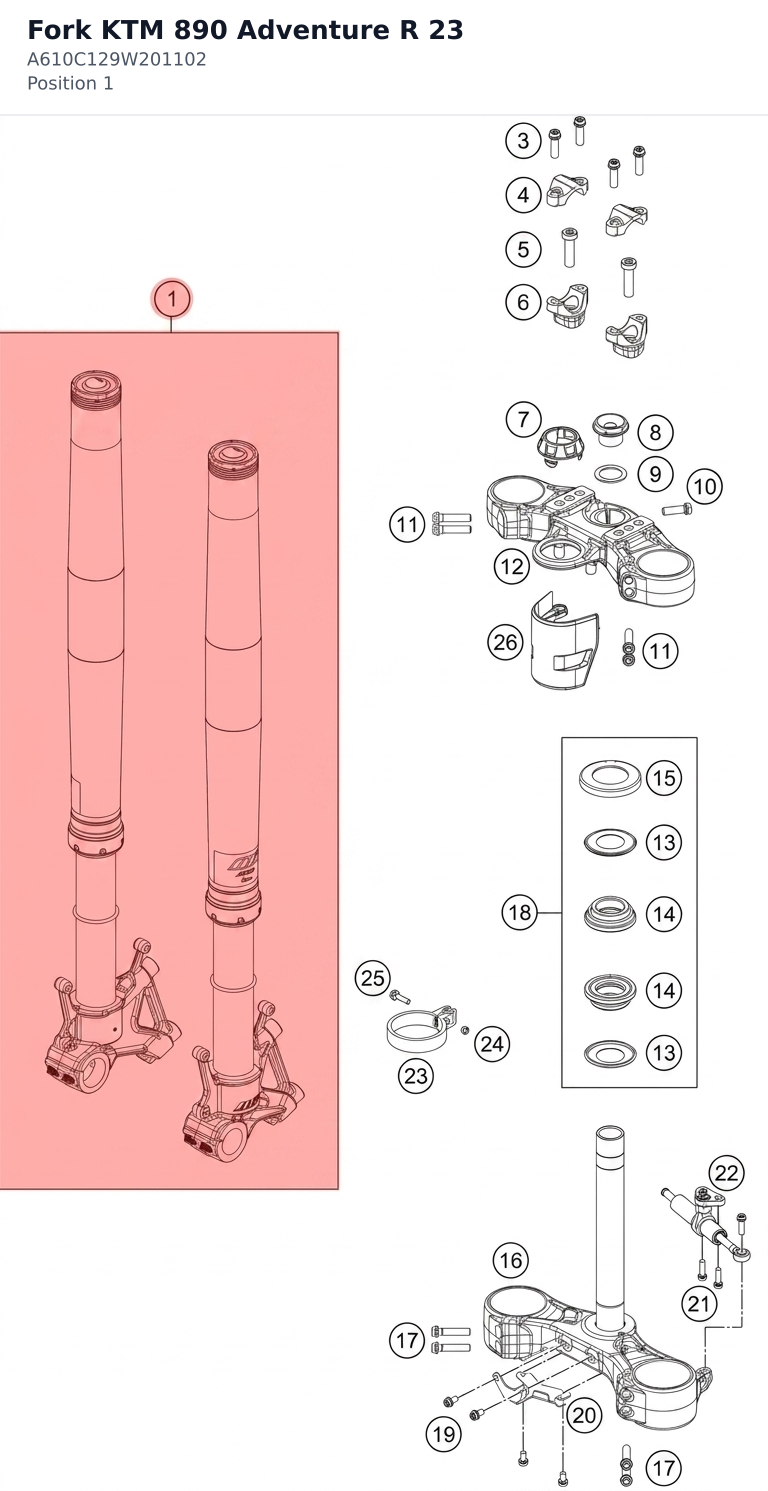 Diagram preview: Fork KTM 890 Adventure R 23 (A610C129W201102)