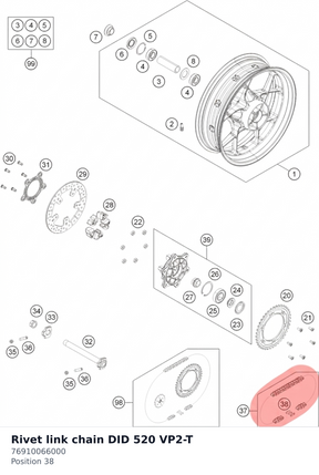 Diagram preview: Rivet link chain DID 520 VP2-T (76910066000)