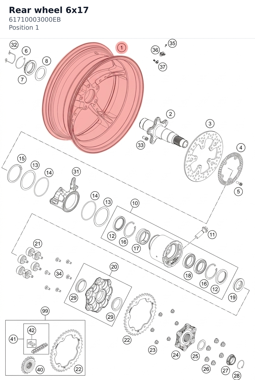 Diagram preview: Rear wheel 6x17 (61710003000EB)
