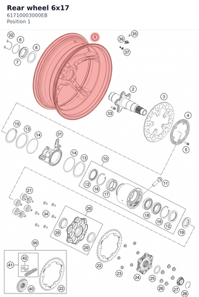 Diagram preview: Rear wheel 6x17 (61710003000EB)