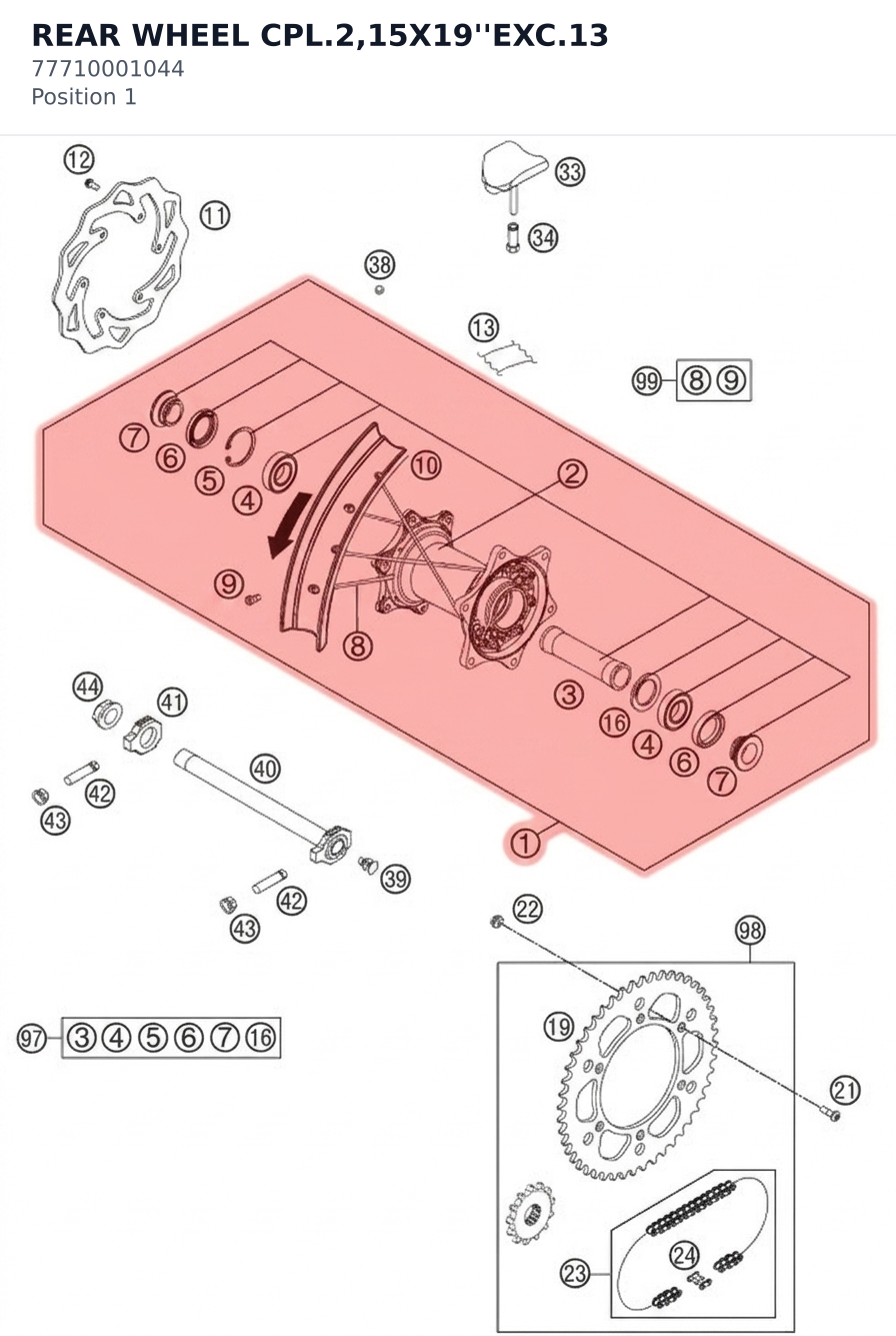 Diagram preview: REAR  WHEEL CPL.2,15X19''EXC.13 (77710001044)