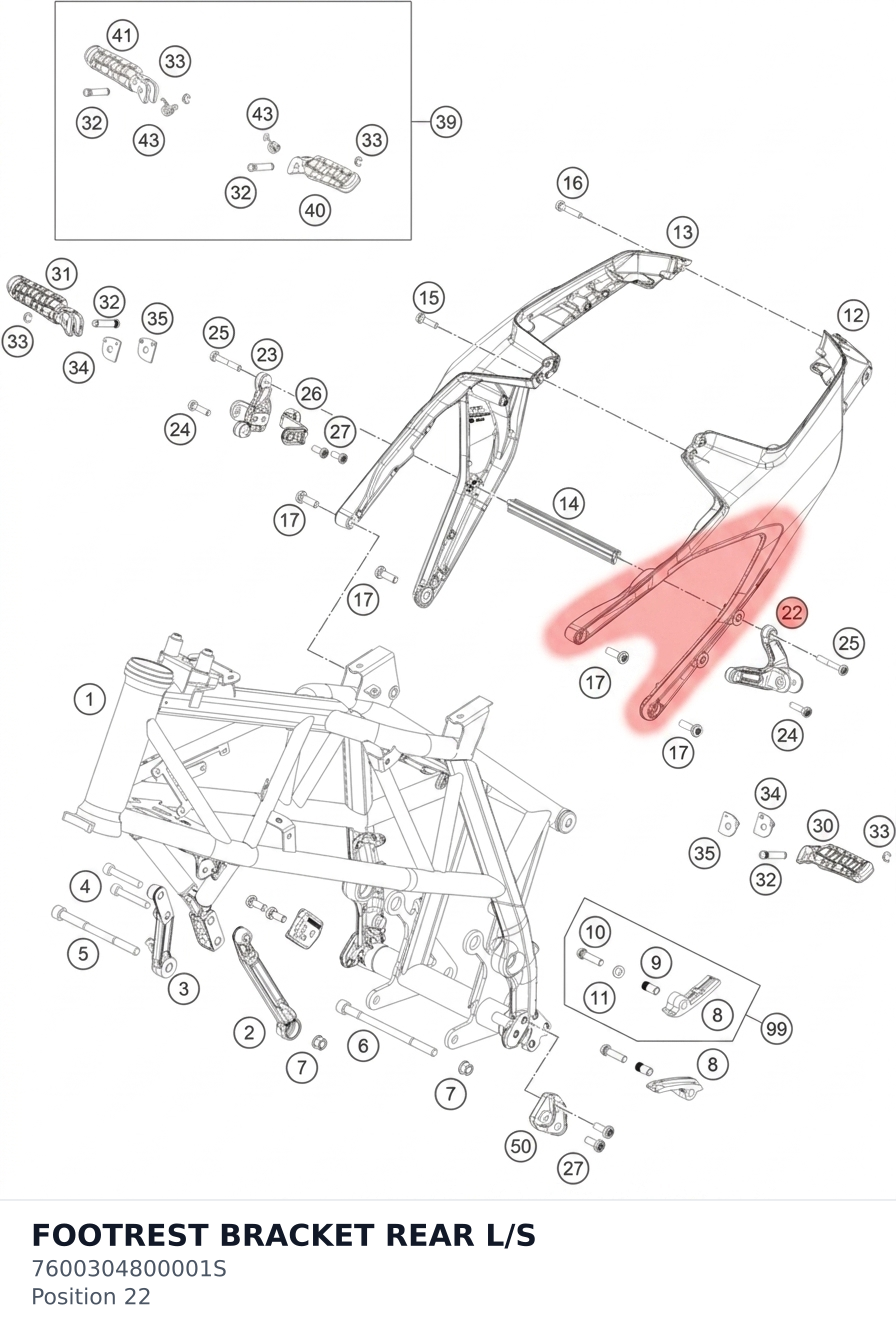 Diagram preview: FOOTREST BRACKET REAR L/S (7600304800001S)
