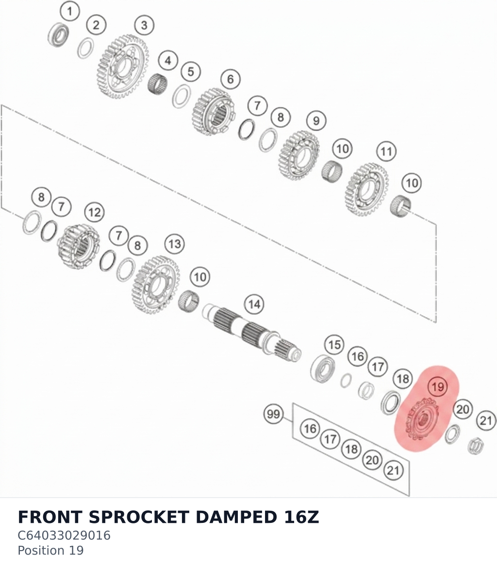 Diagram preview: FRONT SPROCKET DAMPED 16Z (C64033029016)