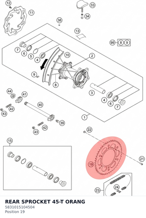 Diagram preview: REAR SPROCKET 45-T ORANG (5831015104504)