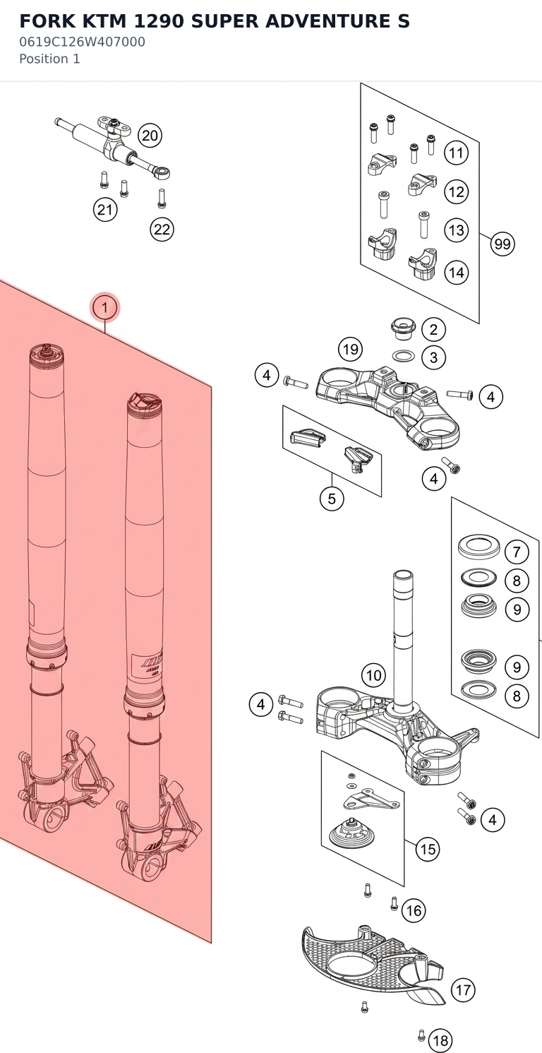 Diagram preview: FORK KTM 1290 SUPER ADVENTURE S (0619C126W407000)