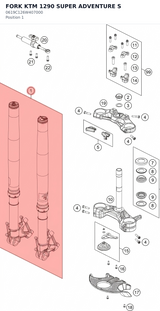 Diagram preview: FORK KTM 1290 SUPER ADVENTURE S (0619C126W407000)