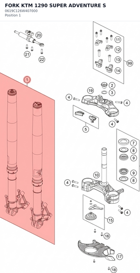 Diagram preview: FORK KTM 1290 SUPER ADVENTURE S (0619C126W407000)