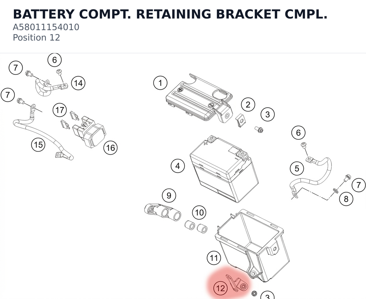 Diagram preview: BATTERY COMPT. RETAINING BRACKET CMPL. (A58011154010)