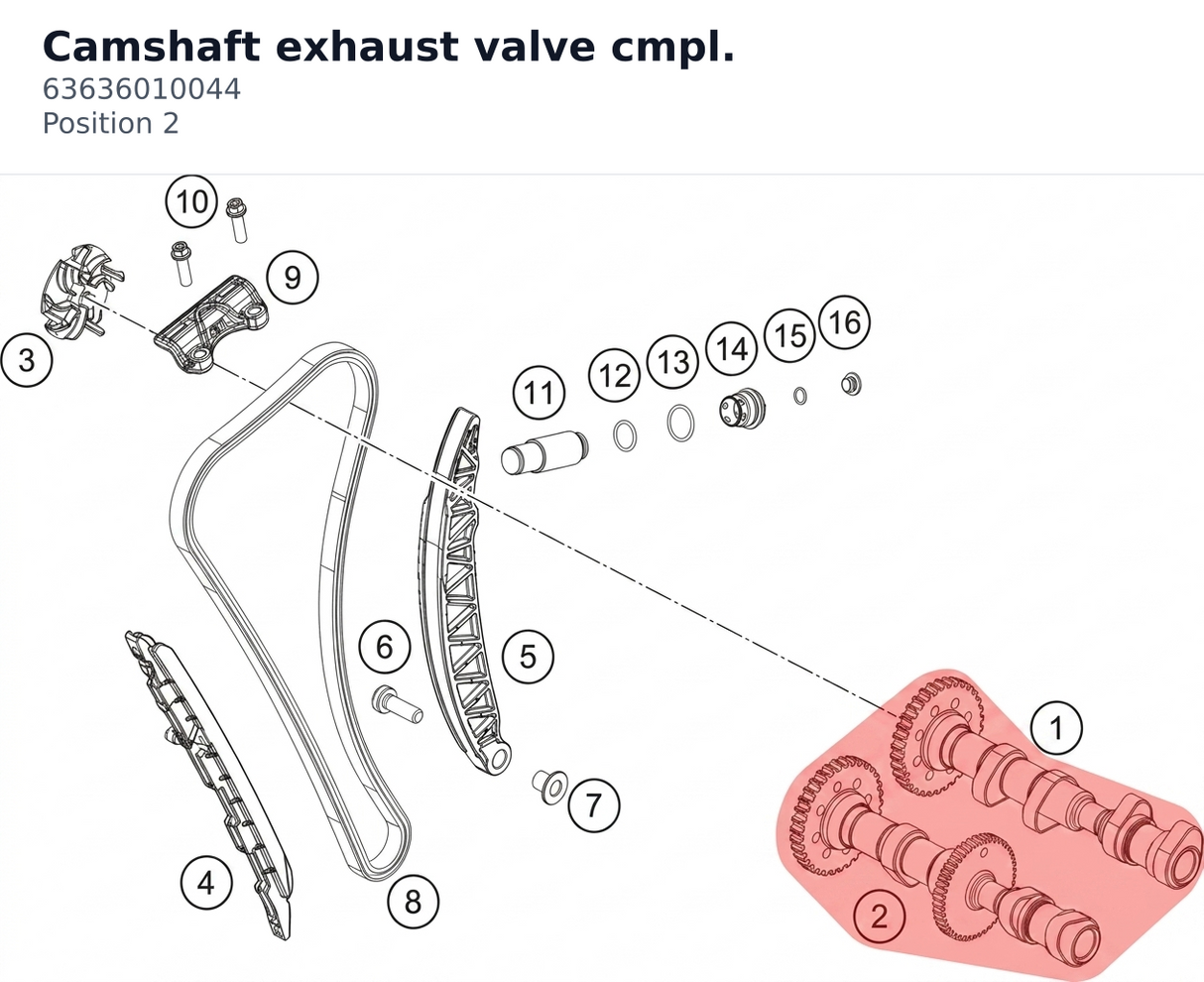 Diagram preview: Camshaft exhaust valve cmpl. (63636010044)