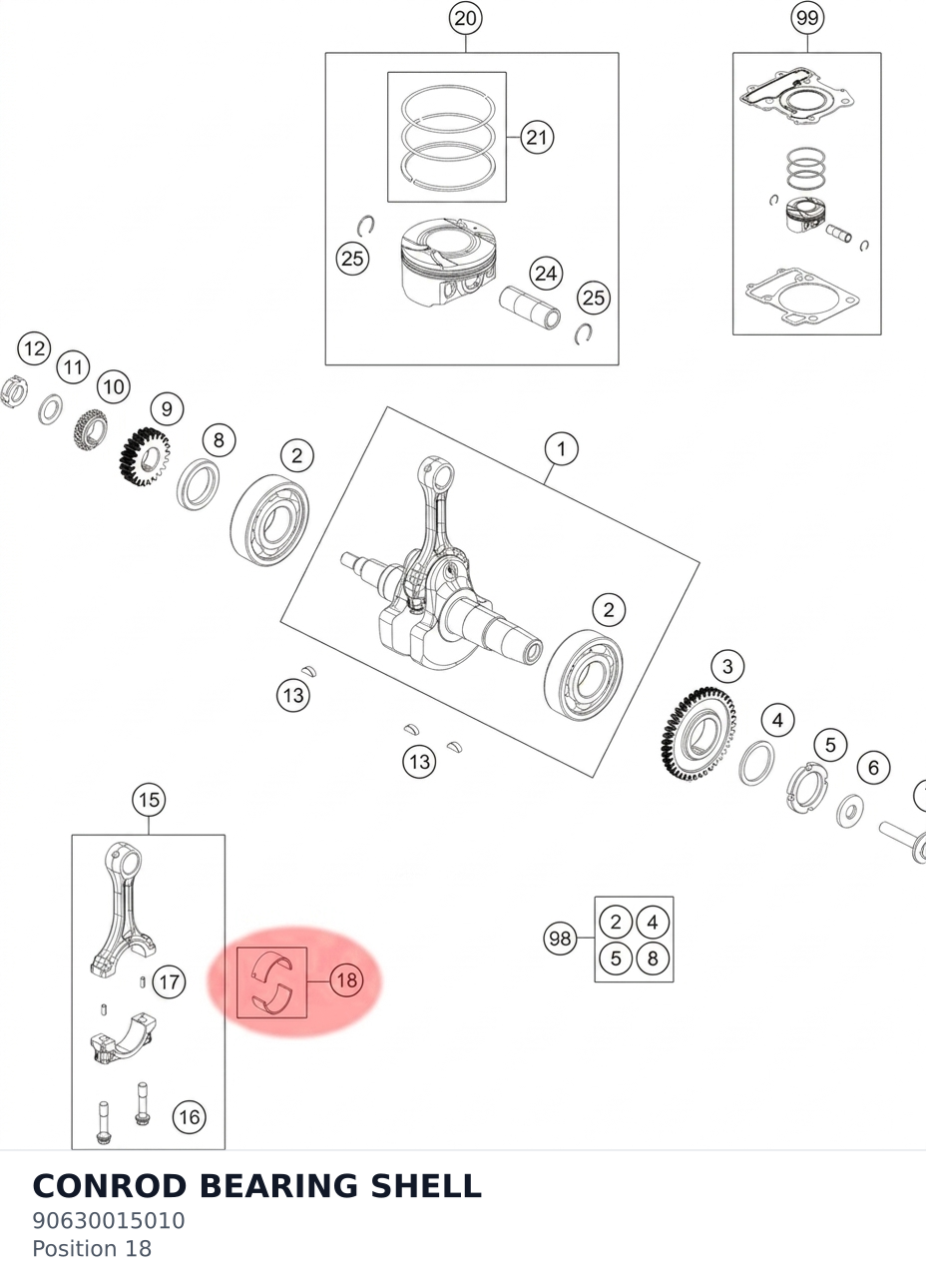Diagram preview: CONROD BEARING SHELL (90630015010)