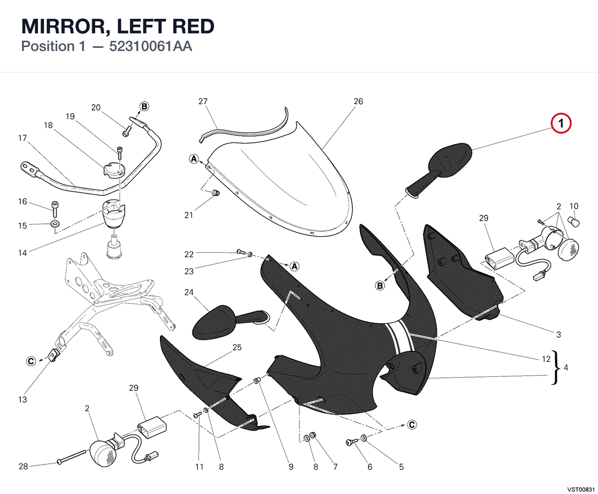 MIRROR, LEFT RED