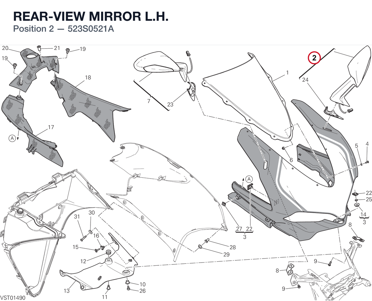 REAR-VIEW MIRROR L.H. 523S0521A diagram position