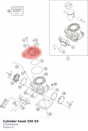 Diagram preview: Cylinder head 250 SX (55430006100)