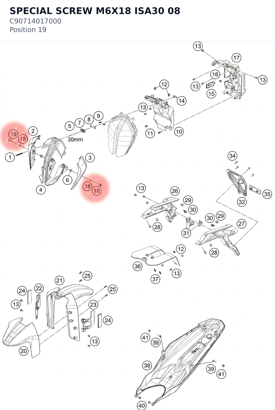 Diagram preview: SPECIAL SCREW M6X18 ISA30   08 (C90714017000)