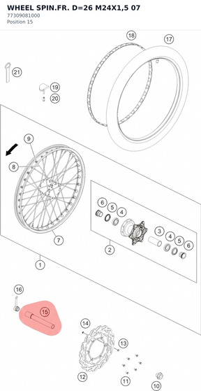 Diagram preview: WHEEL SPIN.FR. D=26 M24X1,5 07 (77309081000)