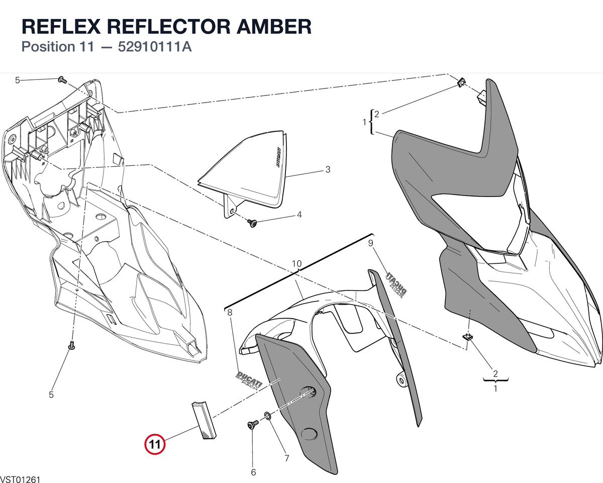 REFLEX REFLECTOR AMBER 52910111A diagram position