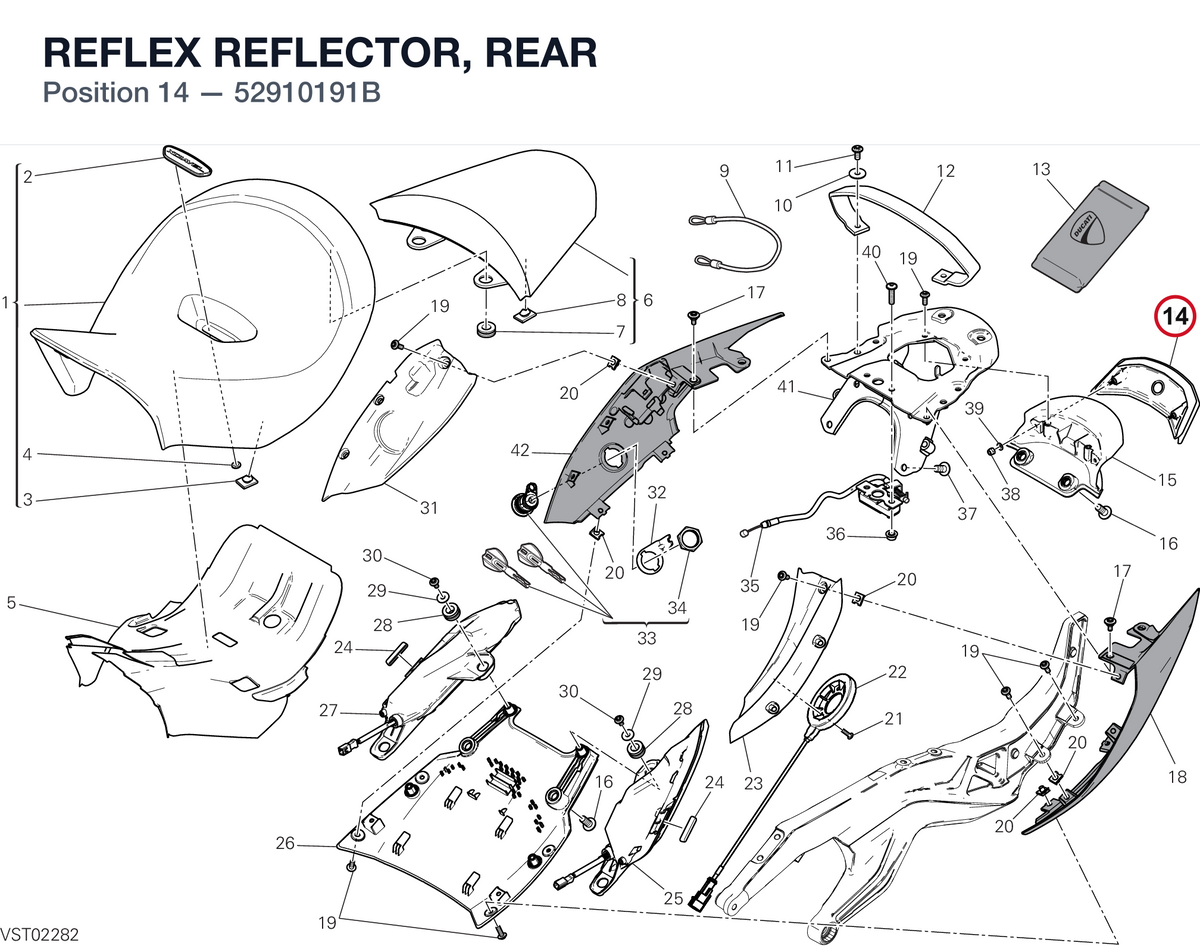 REFLEX REFLECTOR, REAR 52910191B diagram position