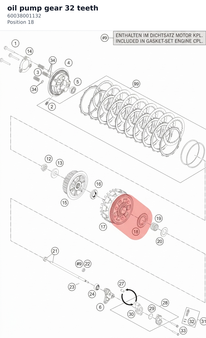 Diagram preview: oil pump gear 32 teeth (60038001132)