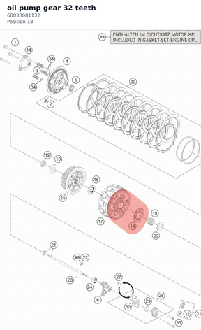 Diagram preview: oil pump gear 32 teeth (60038001132)