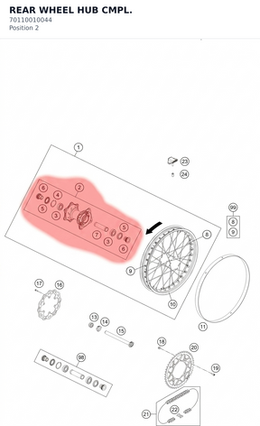 Diagram preview: REAR WHEEL HUB CMPL. (70110010044)