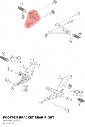 Diagram preview: FOOTPEG BRACKET REAR RIGHT (A67403049000C1)