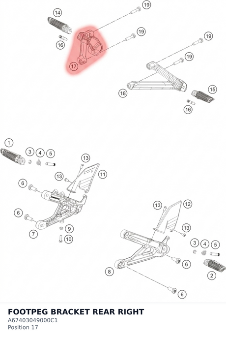 Diagram preview: FOOTPEG BRACKET REAR RIGHT (A67403049000C1)