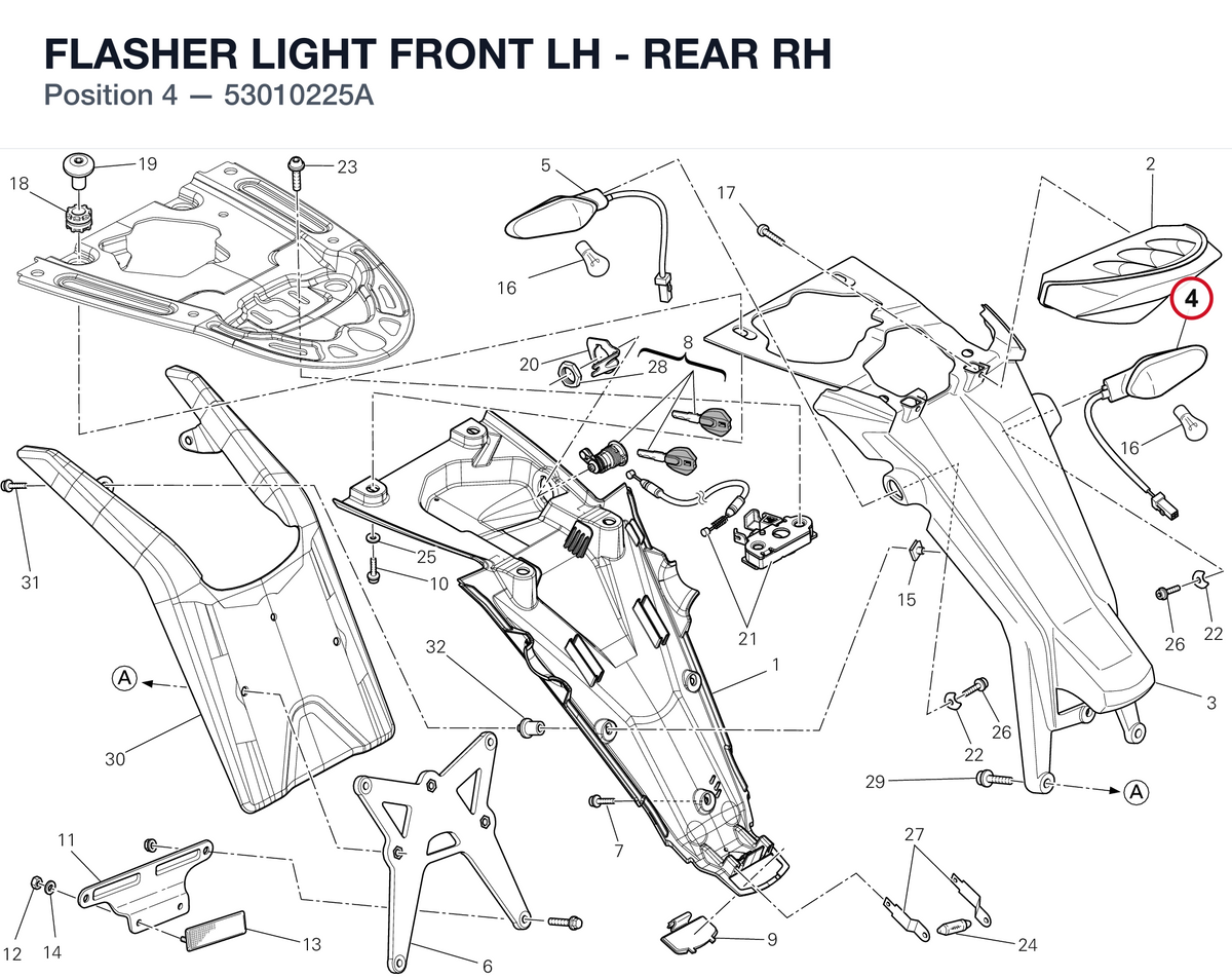 FLASHER LIGHT FRONT LH - REAR RH 53010225A diagram position