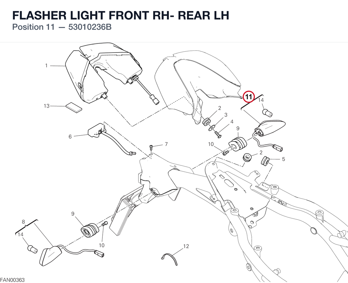 FLASHER LIGHT FRONT RH- REAR LH 53010236B diagram position