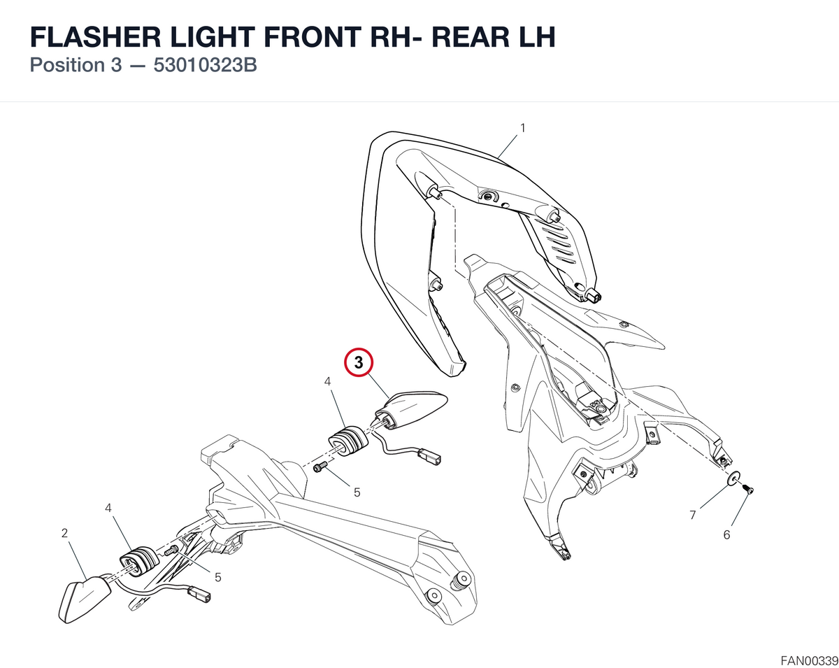 FLASHER LIGHT FRONT RH- REAR LH 53010323B diagram position
