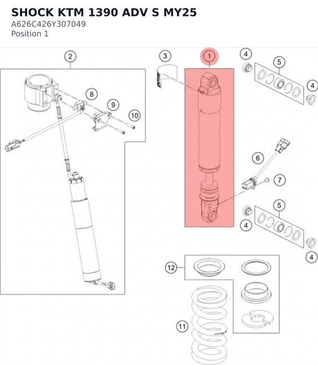 Diagram preview: SHOCK KTM 1390 ADV S MY25 (A626C426Y307049)