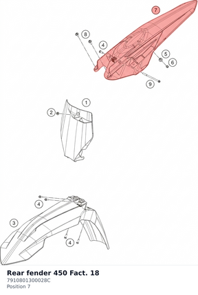 Diagram preview: Rear fender 450 Fact. 18 (7910801300028C)