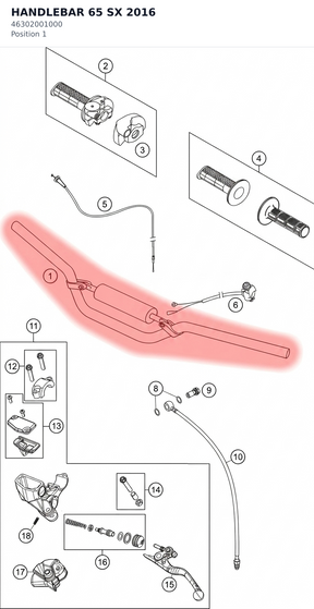 Diagram preview: HANDLEBAR 65 SX 2016 (46302001000)