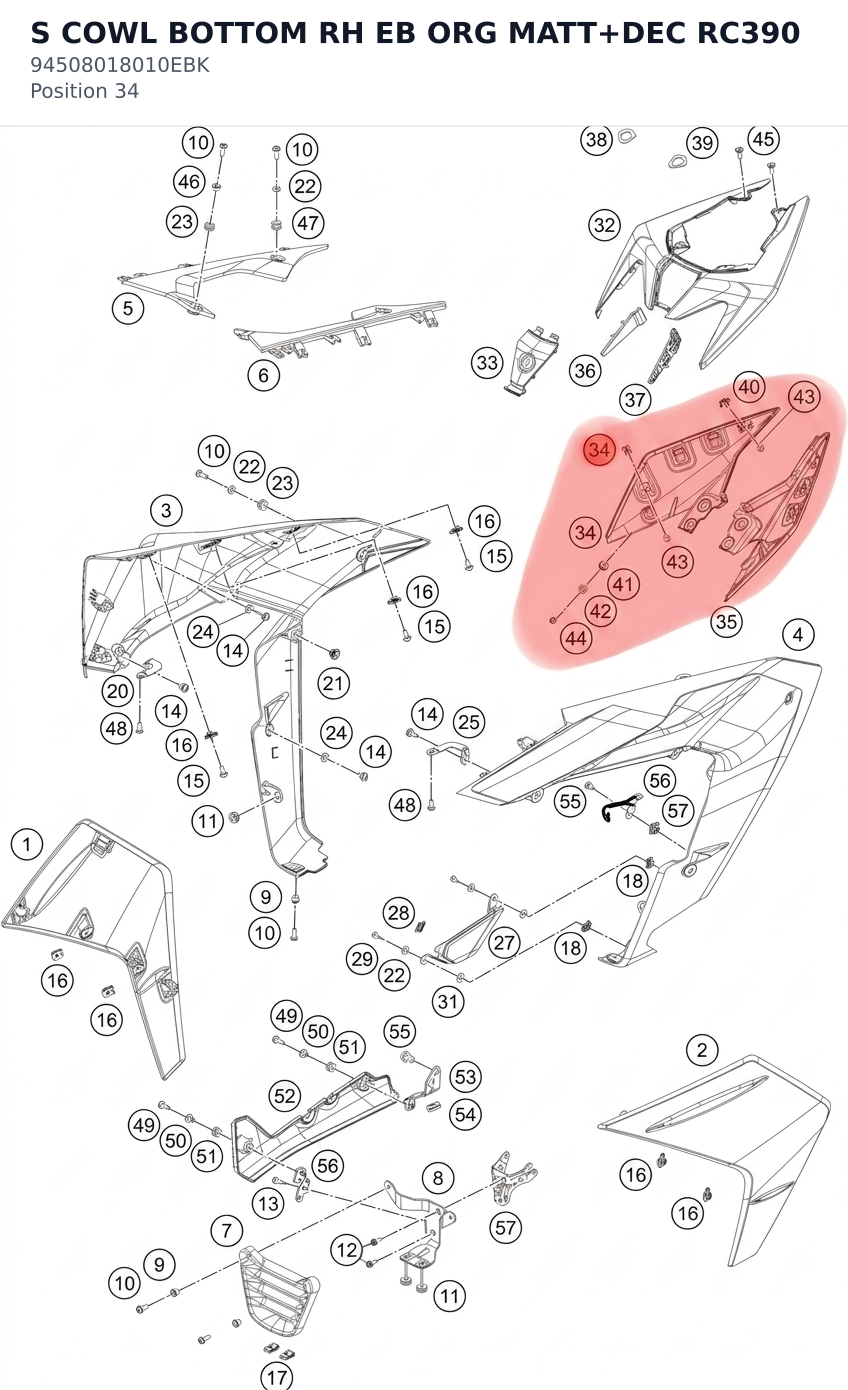 Diagram preview: S COWL BOTTOM RH EB ORG MATT+DEC RC390 (94508018010EBK)
