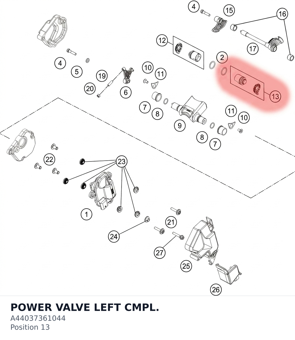 Diagram preview: POWER VALVE LEFT CMPL. (A44037361044)